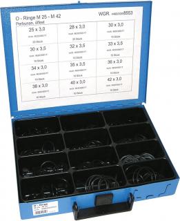 Gumové o-krúžky NBR M25-M42, pre spoje klimatizácie, súprava 140 ks v kufri