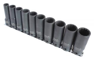 Hlavice nástrčné úderovej 1/2 "10-22 mm, 12hranné, predĺžené 78 mm, 10 ks na lište - ASTA