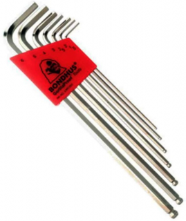 Kľúč imbusový s guľôčkou, metrický, extra dlhý, 1,5-6 mm, sada 7 ks - BONDHUS