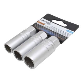 Nástrčky na zapaľovacie sviečky, extra tenké, 3/8", 12 hrán, 14, 16, 18 mm, 3 ks - ASTA