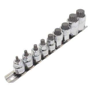 Nástrčné hlavice XZN 3/8", 1/2", nízkoprofilové, na lište, M4-M18, 9 ks - ASTA