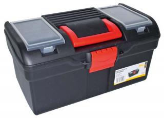 Plastový kufor na náradie 394 x 215 x 195 mm, s 1 priehradkou a 2 zásobníky - MAGG PP163