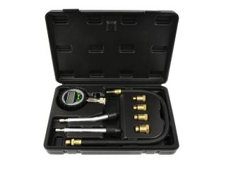 Tester kompresie pre benzínové motory, LCD displej, 0-14 bar, 8 ks