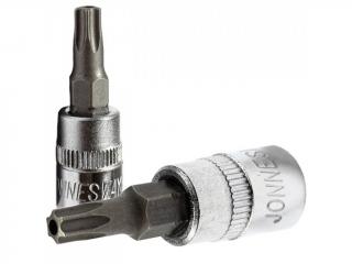 Zástrčné hlavice Torx s otvorom, 1/4", 6hranné, veľkosti T6-T40, dĺžka 37 mm - JONNESWAY Profil: Torx, Veľkosť štvoruholníka: 1/4", Veľkosť: TT15