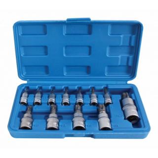 Zástrčné hlavice TORX-TS s otvorom 1/4", 3/8" a 1/2", TS8-TS60, súprava 12 ks - SATRA