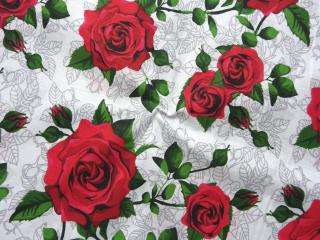 Bavlna biela  červené ruže