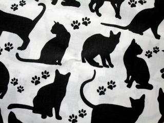 Bavlna biela  čierne mačičky