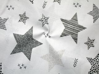 Bavlna biela  sivé a čierne hviezdičky