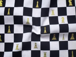 Bavlna bielo-čierna  zlaté šachy
