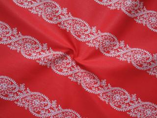 Bavlna červená  biely ornament  - 2. akosť