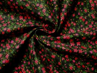 Bavlna čierna  ružový a fuksiový kvet
