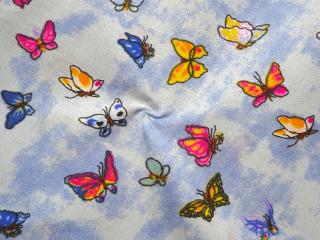 Bavlna modrá batika  farebný motýľ
