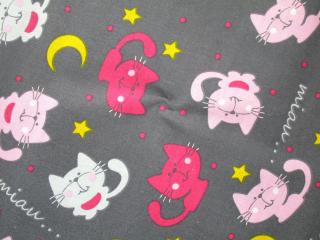 Bavlna tmavosivá sivé a ružové mačičky