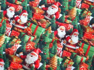 Bavlna zelená  Santa Claus, darčeky