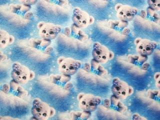 Fleece modrý  macko na obláčiku