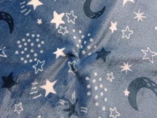 Fleece modrý  mesiac, hviezdičky  - OEKO-TEX