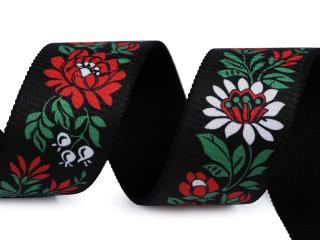 Guma čierna  biele a červené kvety  - 40 mm