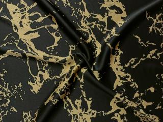 Hodváb čierny  béžovo-zlatý vzor, prskaný