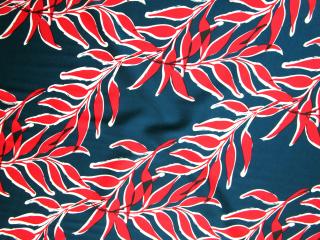 Hodváb oceľovomodrý  bielo-červené listy