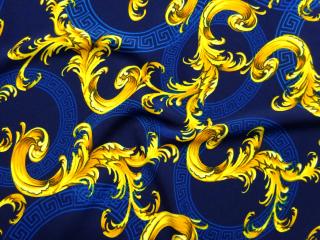 Hodváb tmavomodrý  žlto-modrý Versace