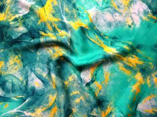 Hodváb tyrkysovo-smaragdový  žltý vzor