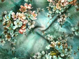 Hodváb zeleno-tyrkysový  kvety
