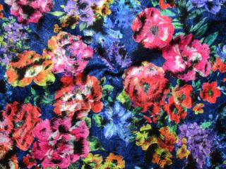 Kabátovina modro-čierna  farebné kvety