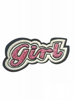 Nažehlovačka bielo-čierna  ružový nápis GIRL