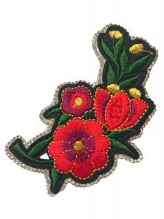 Nažehlovačka  červeno-vínový kvet lemovaný zirkonami