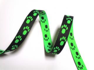 Popruh zeleno-čierny  ťapky - 1,5 cm