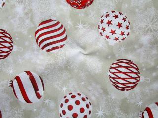 Poťahovka béžová  bielo-červená vianočná guľa