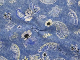Riflovina modrá  kašmírový vzor, kvety