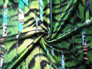 Satén tyrkysovo-zelený  zvierací vzor