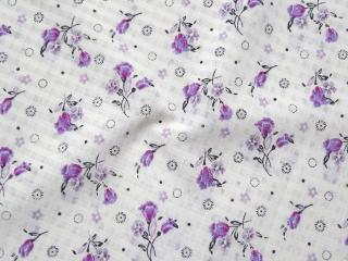 Šatovka s bavlnou biela  fialový kvet, čierna bodka  
