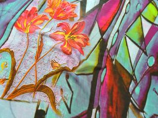 Šifón farebný  kvety, abstraktný vzor