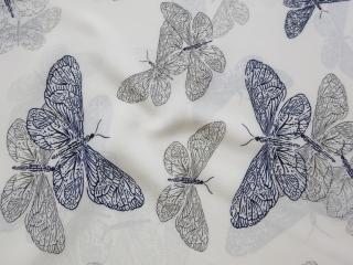 Šifón smotanový  sivý a modrý motýľ