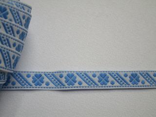 Stuha krojová biela  modrý štvorlístok  - 10 mm