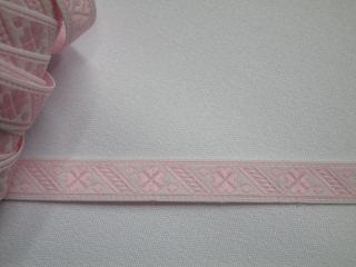 Stuha krojová biela  ružový štvorlístokquot; - 10 mm