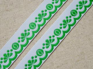 Stuha krojová biela  zelený vzor  - 1,9 cm
