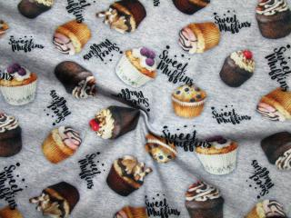 Úplet sivý melír  sweet muffins  - digitálna tlač