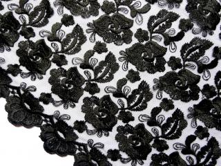 Vyšívaný tyl čierny  kvety