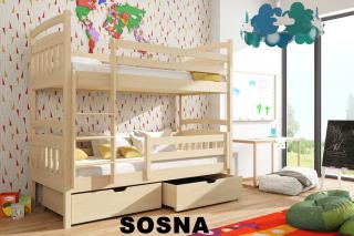Detská poschodová posteľ Gábi 200x90 cm s úložným priestorom borovica masív