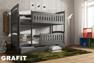 Detská poschodová posteľ Ignác 200x90 cm s úložným priestorom masív GRAFIT