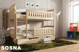 Detská poschodová posteľ Ignác 200x90 cm s úložným priestorom masív PRÍRODNÉ