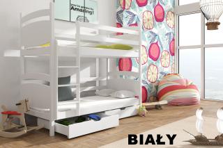 Detská poschodová posteľ Małgosia 200x90 cm s úložným priestorom masív BIELA