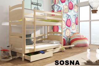 Detská poschodová posteľ Małgosia 200x90 cm s úložným priestorom masív PRÍRODNÉ