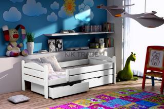 Drevená posteľ so zábranou DP005 borovica masív 180x80 cm - Biela