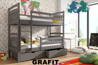 Gábi 200x90cm poschodová postel s úložným priestorom borovica masív GRAFIT