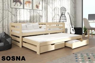 L-Sen posteľ s rozťahovacím lôžkom a úložným priestorom 180 x 80 cm borovicová p