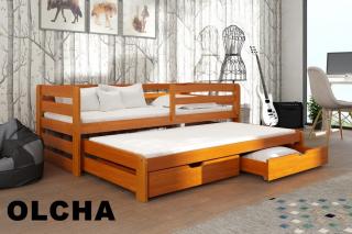 L-Sen posteľ s rozťahovacím lôžkom a úložným priestorom 180 x 80 cm masívny OLES